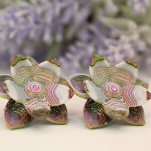 White Flower Rainbow stud  earrings, fashion, piercing, birthday gift